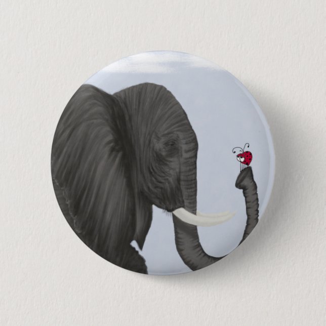 Adorable Elephant and Cute Ladybug Pinback Button (Front)