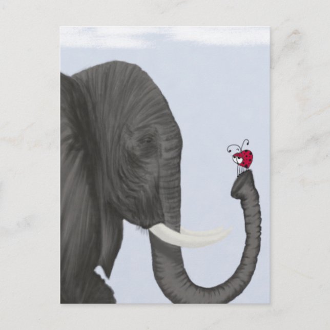 Adorable Elephant and Cute Ladybug Postcard (Front)