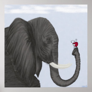 Adorable Elephant and Cute Ladybug Poster