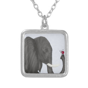 Adorable Elephant and Cute Ladybug Silver Plated Necklace