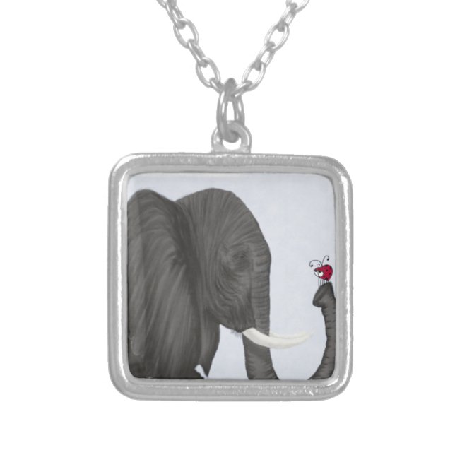 Adorable Elephant and Cute Ladybug Silver Plated Necklace (Front)