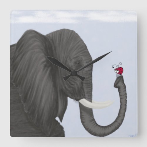 Adorable Elephant and Cute Ladybug Square Wall Clock