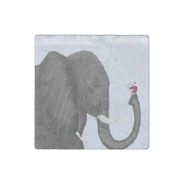 Adorable Elephant and Cute Ladybug Stone Magnet (Front)