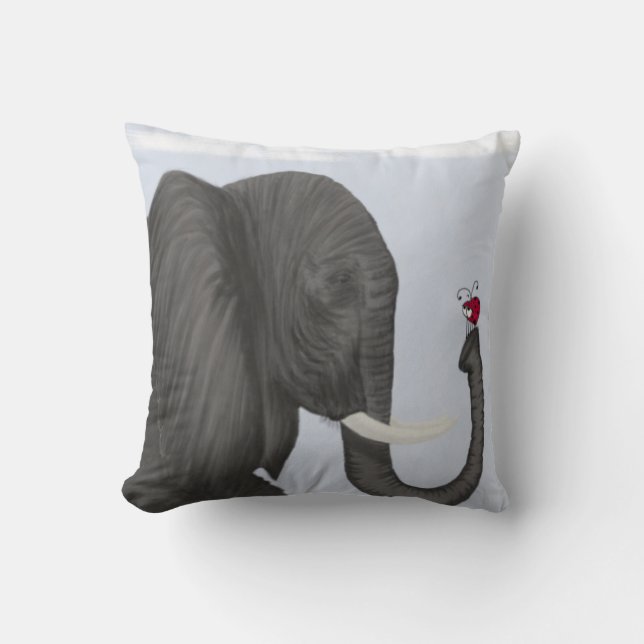 Adorable Elephant and Cute Ladybug Throw Pillow (Front)