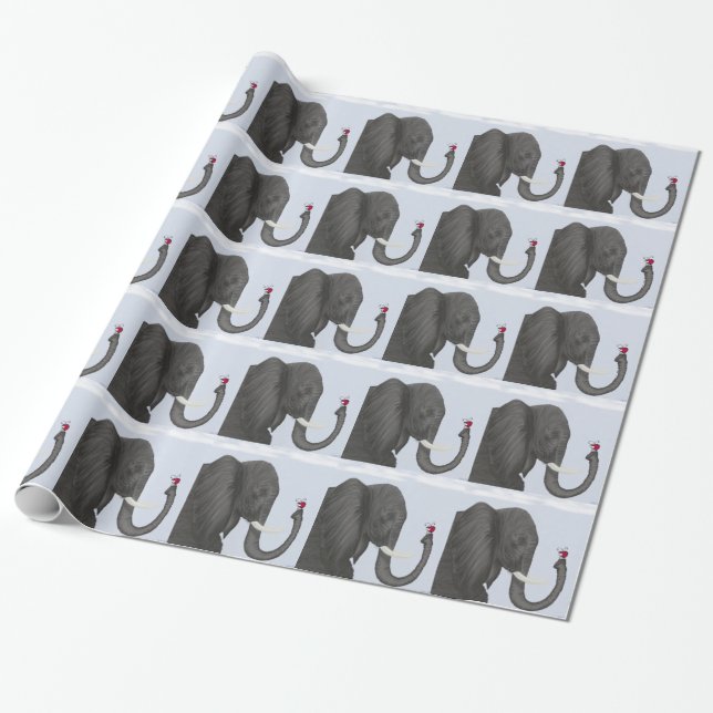 Adorable Elephant and Cute Ladybug Wrapping Paper (Unrolled)