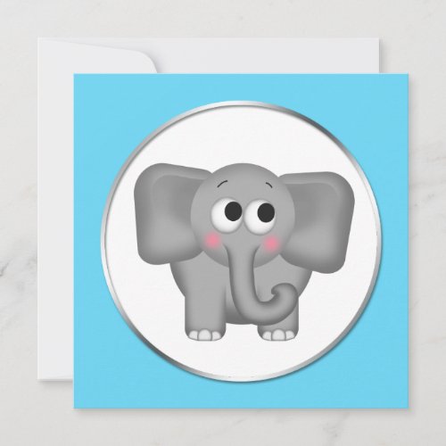 Adorable Elephant _ Aqua Baby Shower Invitations
