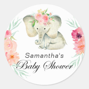 Adorable Elephant Baby Shower for Girl Classic Round Sticker