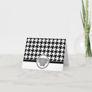 Adorable Elephant Black & White Houndstooth Cards