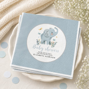 Adorable Elephant Blue Baby Boy Shower Napkins