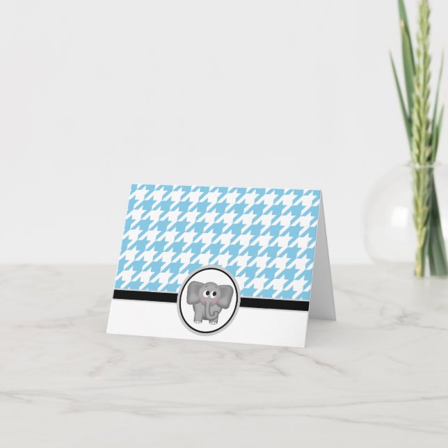 Adorable Elephant Blue Houndstooth Cards (Front)