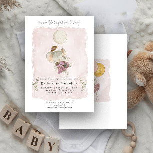 Adorable Elephant Botanical Boho Baby Shower Invitation