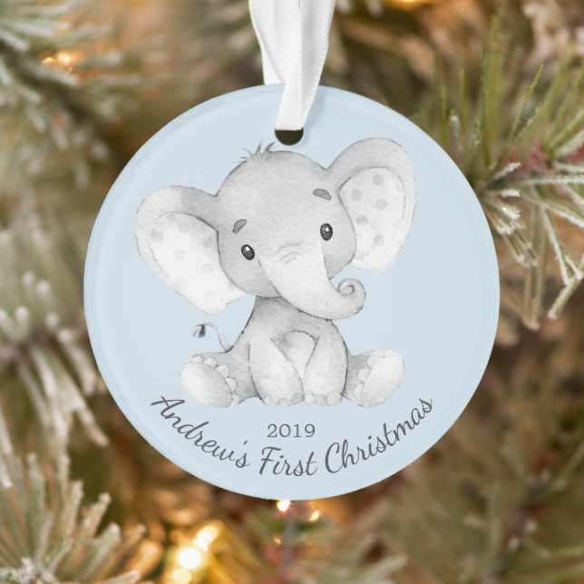 Adorable Elephant Boys First Christmas Ornament (Tree)