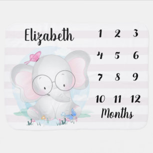 Adorable Elephant Butterflies Baby Milestone Blanket