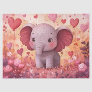 Adorable Elephant Calf Hearts & Flowers Decoupage Tissue Paper
