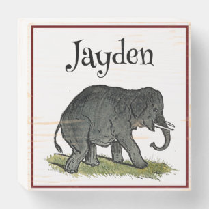 Adorable Elephant Cartoon, Cute Funny Zoo Friend Wooden Box Sign