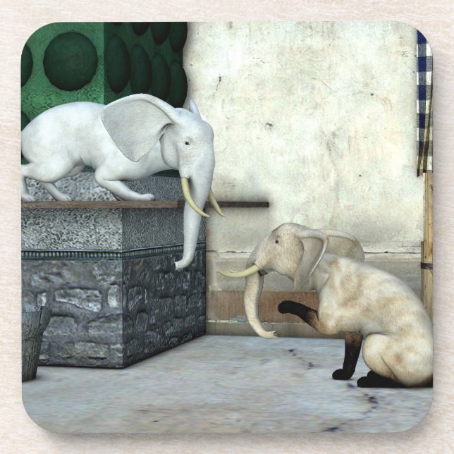 Adorable Elephant Cats Beverage Coaster (Front)