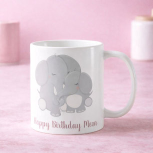 Adorable Elephant Cuddles Happy Birthday Mom Coffee Mug
