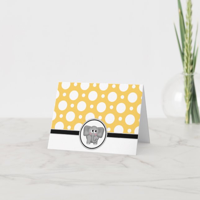 Adorable Elephant custom Yellow Polka Dot Card (Front)