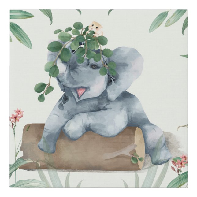 Adorable Elephant Faux Canvas Print (Front)