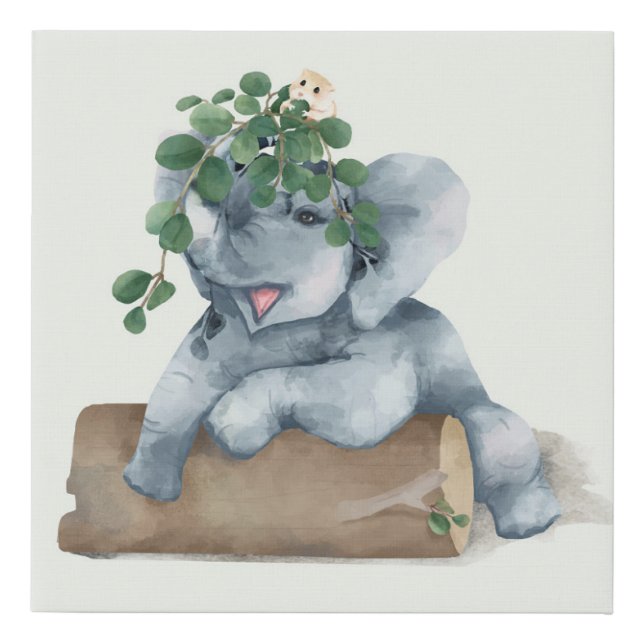 Adorable Elephant Faux Canvas Print (Front)