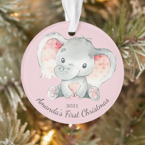 Adorable Elephant Girls First Christmas Ornament