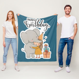 Adorable Elephant Hug Birthday Sticker Fleece Blanket