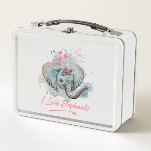 Adorable Elephant I Love Elephants Metal Lunch Box