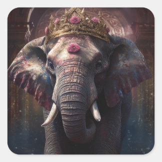 Adorable Elephant in a Crown Square Sticker