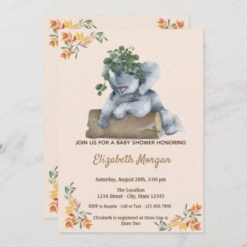 Adorable Elephant Leaves Baby Shower Invitation