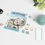 Adorable Elephant Name Jigsaw Puzzle<br><div class="desc">Adorable Elephant Name Jigsaw Puzzle features a delightful scene of a playful elephant in a pond,  Adding the first name to personalize makes it a special gift!</div>