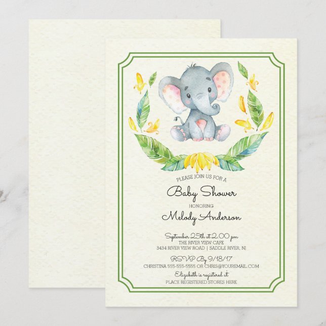 Adorable Elephant Neutral Baby Shower Invitation (Front/Back)