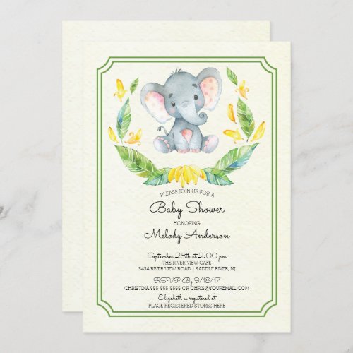 Adorable Elephant Neutral Baby Shower Invitation