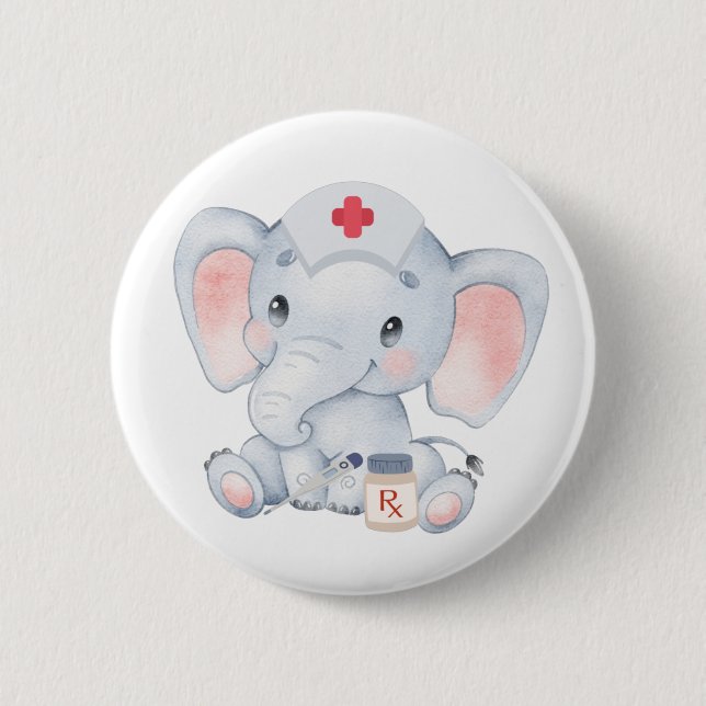 Adorable Elephant Nurse Button (Front)