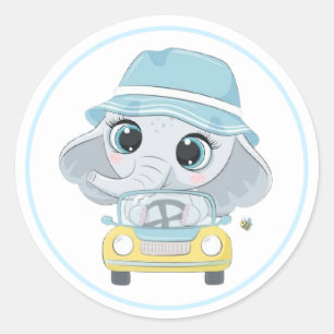 Adorable Elephant on Vacation Classic Round Sticker