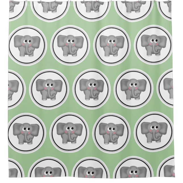 Adorable Elephant Pattern Green Shower Curtain (Front)