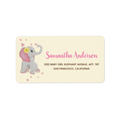 Adorable Elephant Pink  Gray Baby Shower Birthday Label