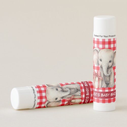 Adorable Elephant Red Gingham Shower Gift Custom Lip Balm