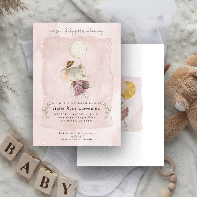 Adorable Elephant | Rustic Floral Boho Baby Shower Invitation (Creator Uploaded)