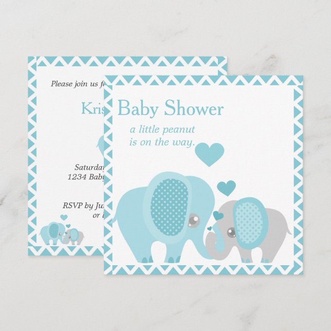 Adorable Elephants, Baby Boy, Shower Invitation (Front/Back)