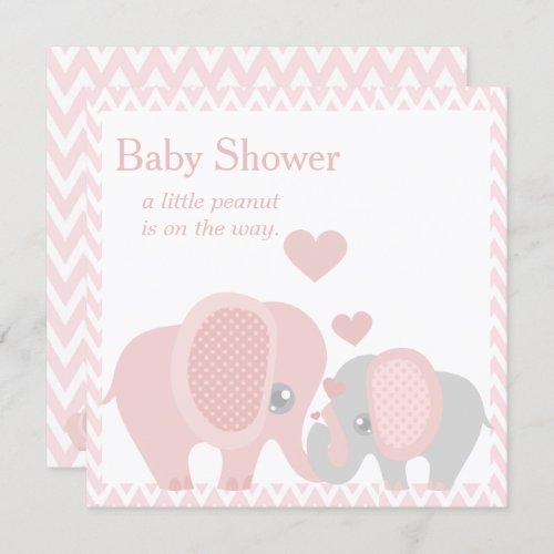 Adorable Elephants Baby Girl Shower Invitation