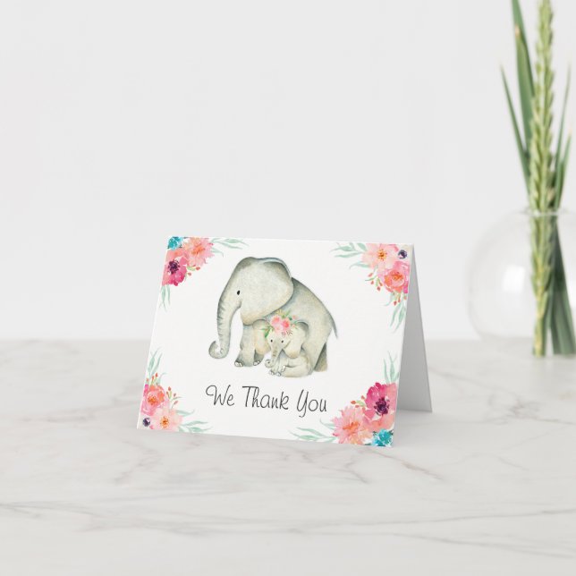 Adorable Elephants Baby Shower Thank You Card (Front)