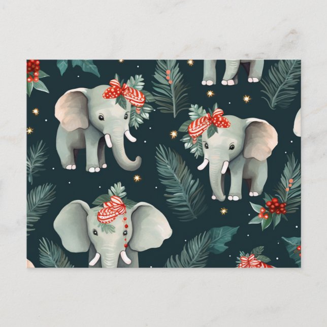 Adorable Elephants Christmas Greetings Postcard (Front)
