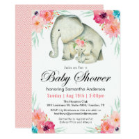 Adorable Elephants Girl Baby Shower Card