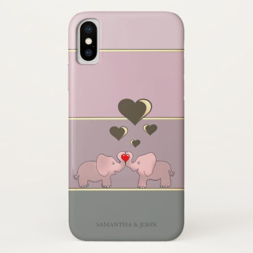 Adorable Elephants In Love    _Personalized iPhone X Case