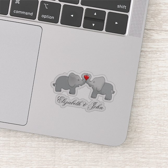 Adorable Elephants In Love - Personalized Sticker (Detail)