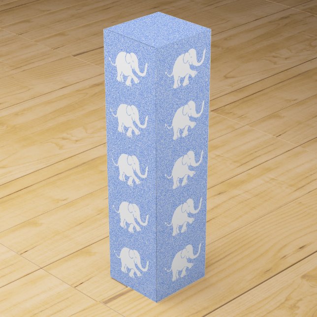 Adorable Elephants on Spreckled Baby Blue Ground Wine Box (Back)