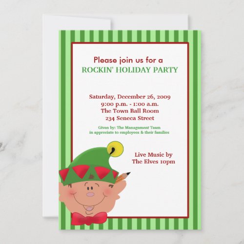 ADORABLE ELF Elves Holiday Christmas RedGreen Invitation