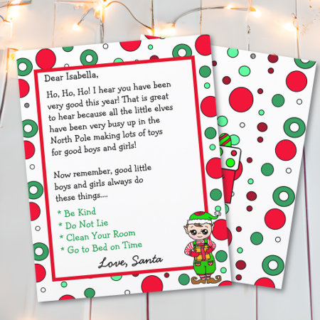 Adorable Elf Personalized  Letter From Santa