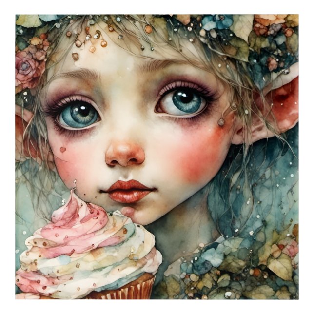 Adorable Elf With a Cupcake Acrylic Print (Front)