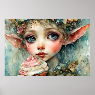 Adorable Elf With a Cupcake Poster